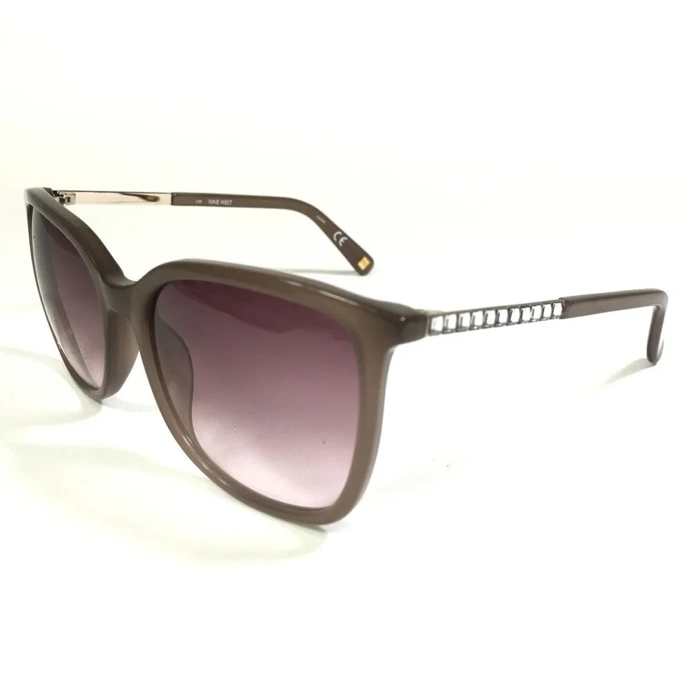 Nine West Sunglasses NW609S 272 Milky Taupe Brown Gold Frames with Purple Lenses